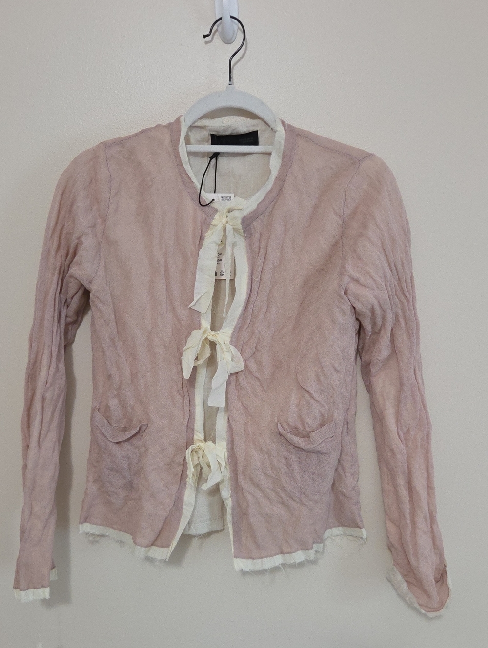 Zara Dusty Pink Open-Front Cardigan with Cream Trim